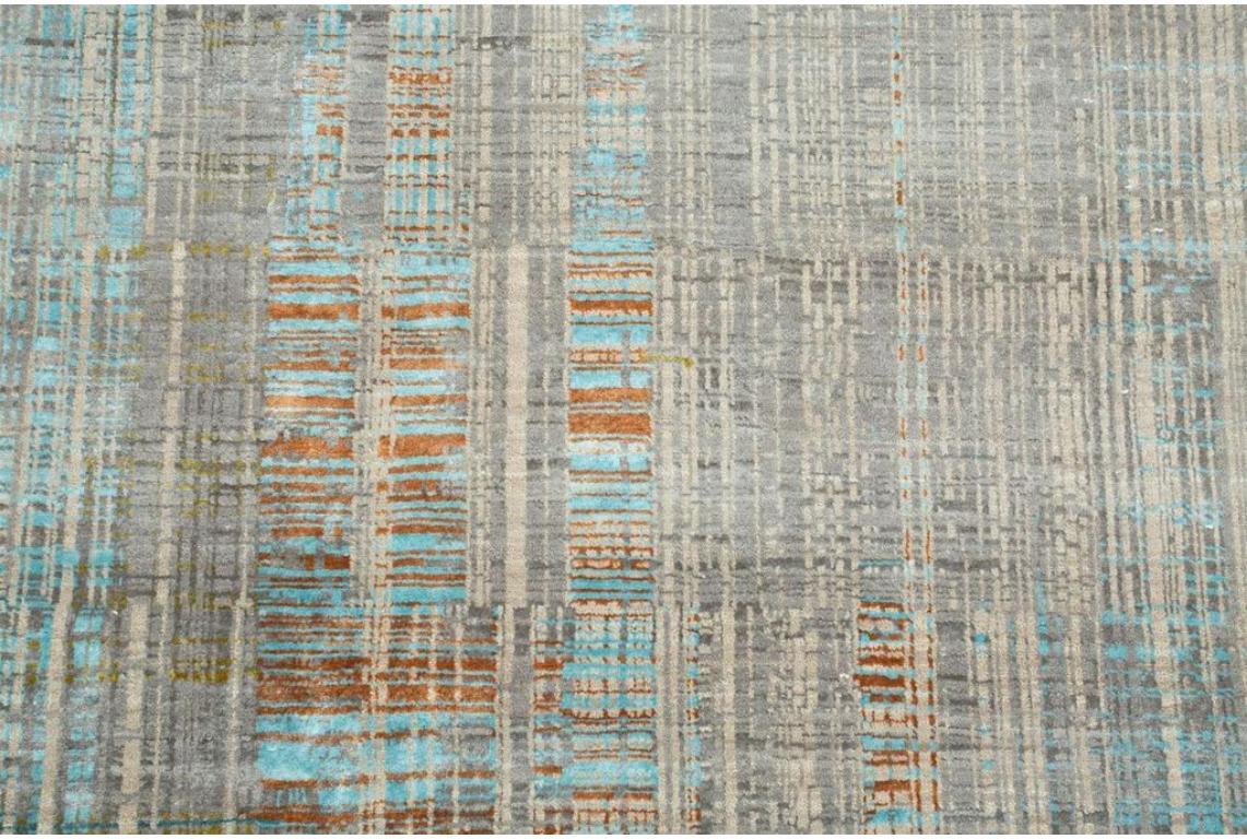 Indian Lagoon Ripples Ashwood & Jamaican Aqua 195x295 cm Hand Knotted Rug For Sale