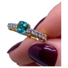 Lagune Turmalin und Diamanten natürlichen Edelstein Ring, 14 Karat Gelbgold, 7US
