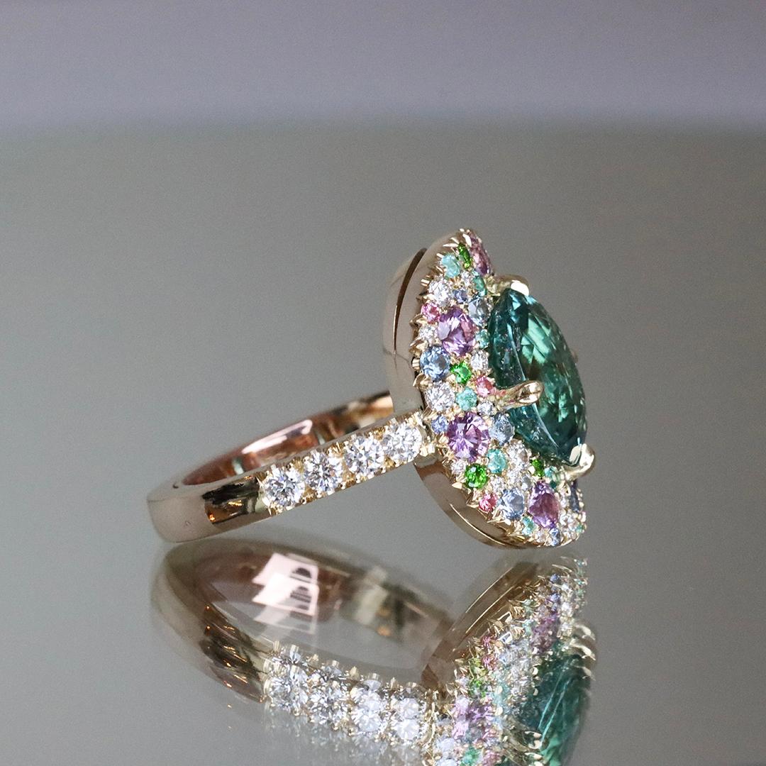 Lagoon Tourmaline Diamond Sapphire Paraïba Tourmaline Spinel Demantoid Ring 1