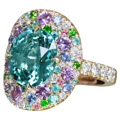 Bague Tourmaline Lagoon Diamant Saphir Paraïba Tourmaline Spinel Demantoid