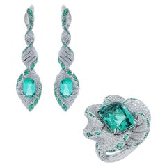 Lagoon Tourmaline Diamonds Emeralds 18 Karat White Gold DNA Suite