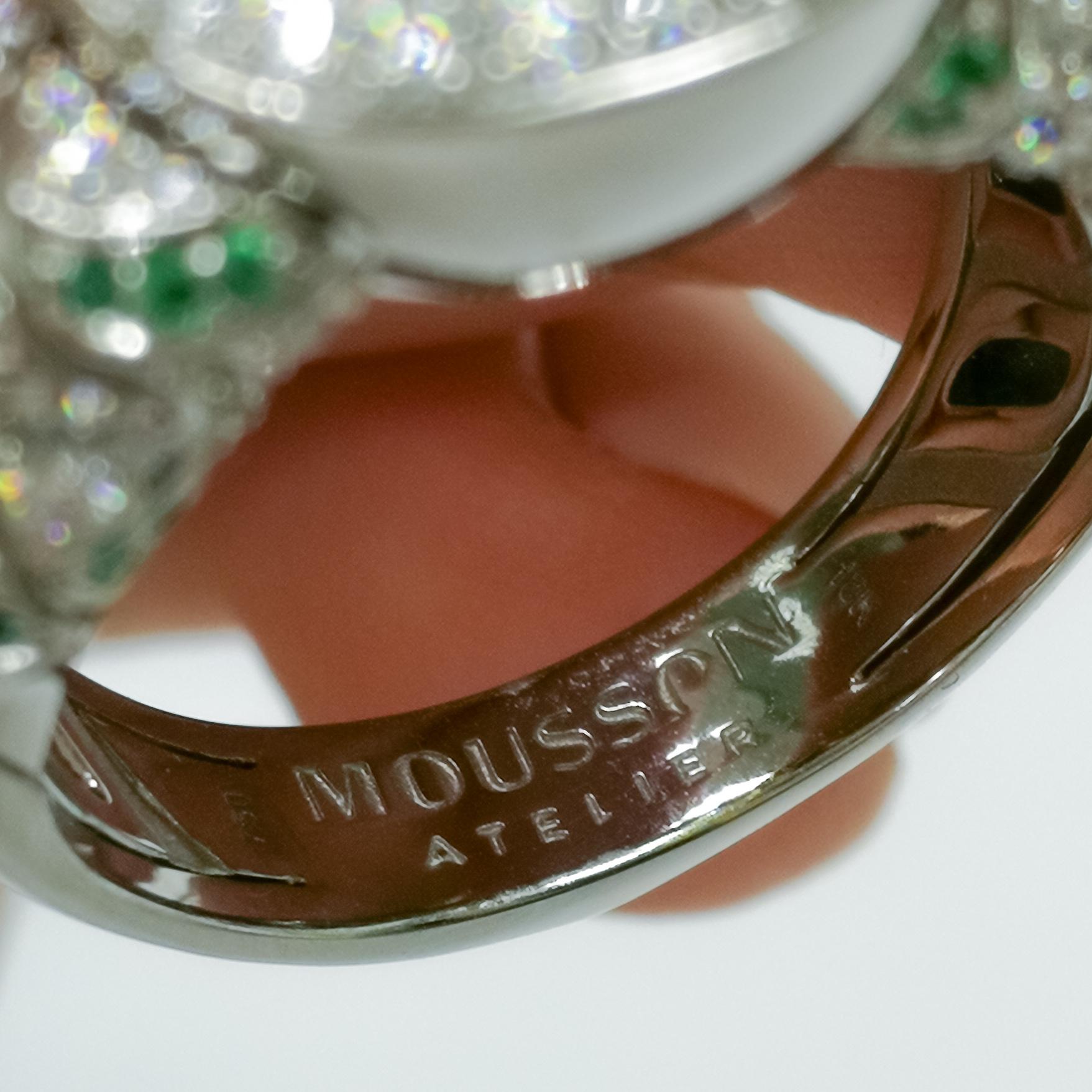 Cushion Cut Lagoon Tourmaline Diamonds Emeralds 18 Karat White Gold Small DNA Ring