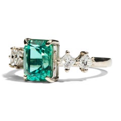 Lagoon Tourmaline Princess Cut Diamond 14K White Gold Cocktail Ring