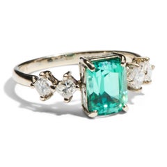 Lagoon Tourmaline Princess Cut Diamond 14K White Gold Cocktail Ring