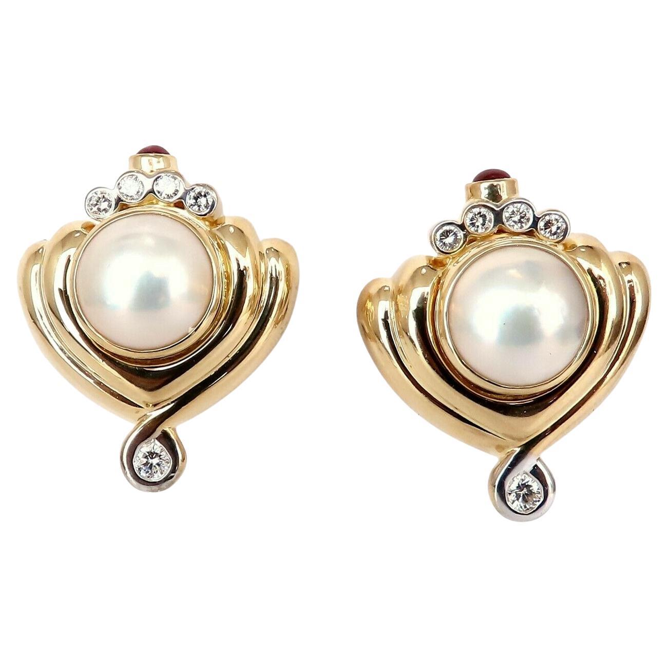 Lagos Mabe Pearls .60ct Diamonds Clip Earrings 18kt Gold