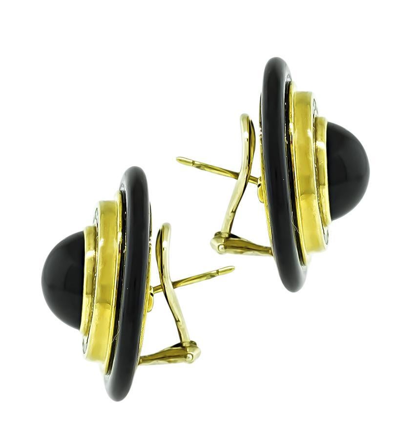 Lagos 1.50ct Diamond Onyx Interchangeable Center Gold Earrings In Good Condition For Sale In New York, NY