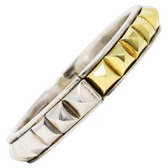 Lagos 18 Karat Gold Sterling Silver Sugarloaf Caviar Collection Bangle Bracelet