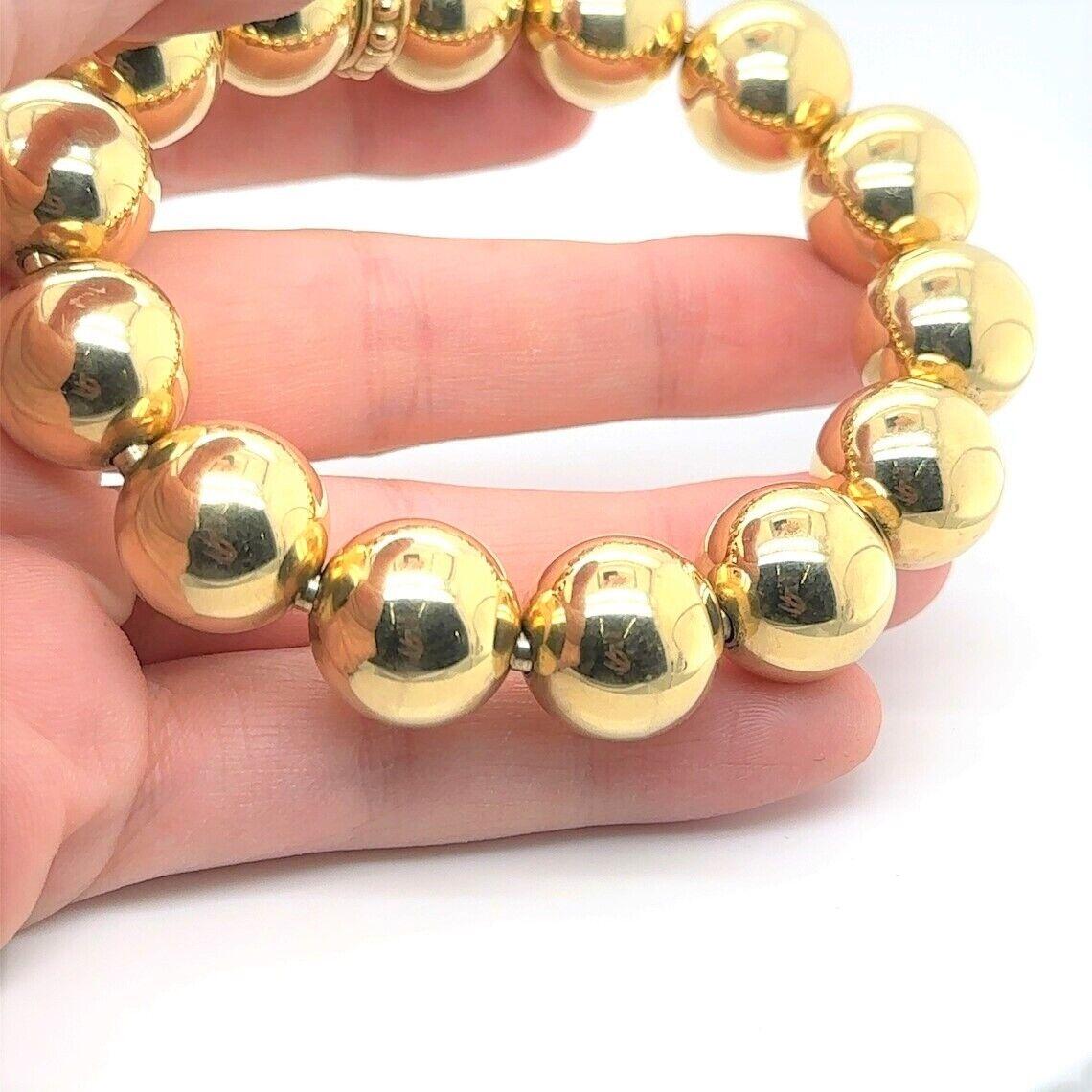 Lago 18k Gelbgold 40,8g Kugel Perle 15mm Stretch Armband Größe 6,75