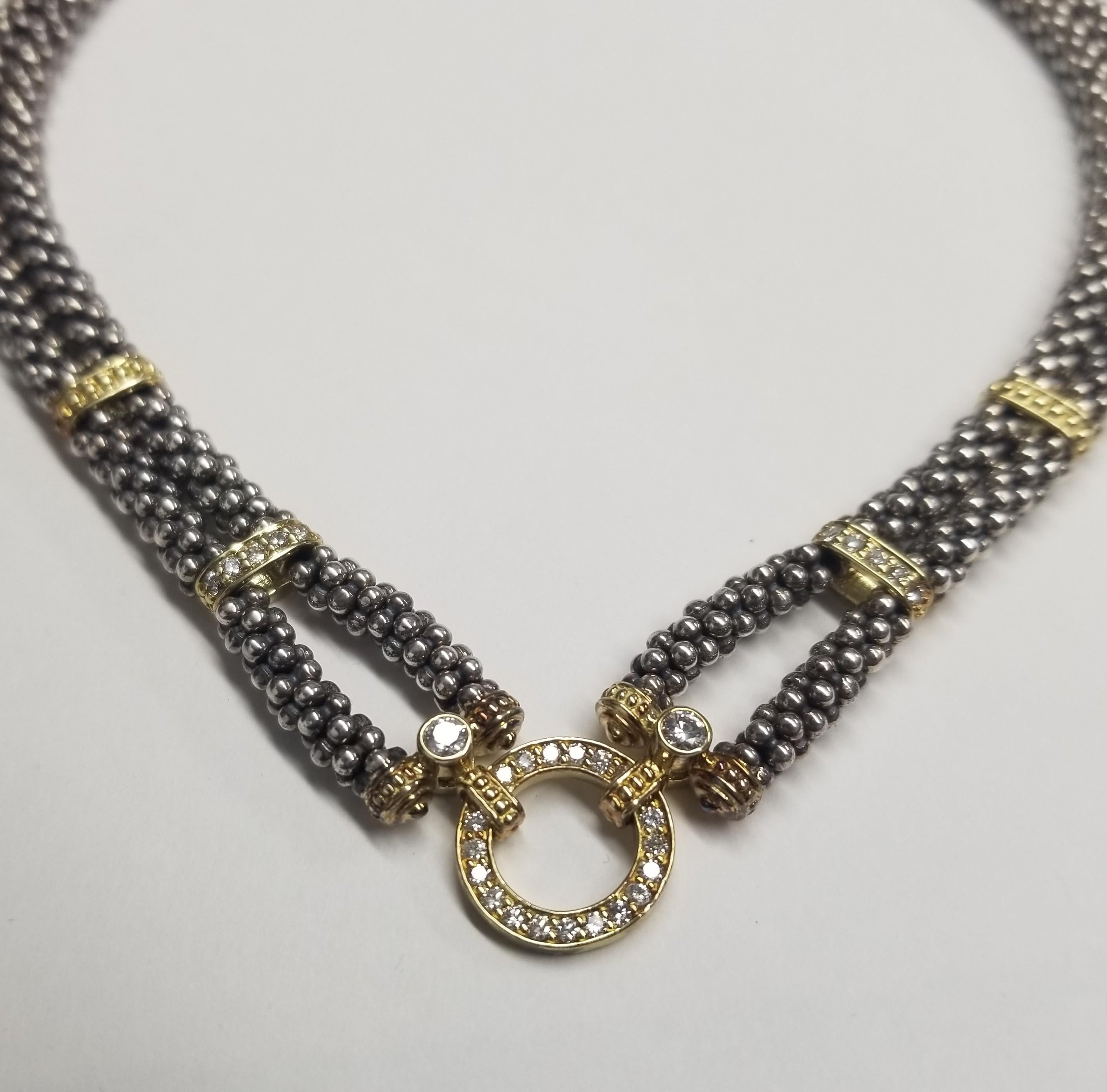 Contemporaneo Collana a doppio filo con diamanti in oro giallo e argento Sterling Lagos 18 carati in vendita