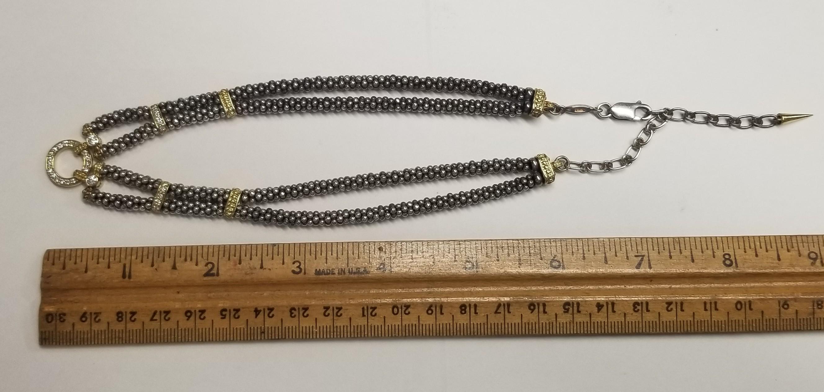 Collana a doppio filo con diamanti in oro giallo e argento Sterling Lagos 18 carati In condizioni ottime in vendita a Los Angeles, CA