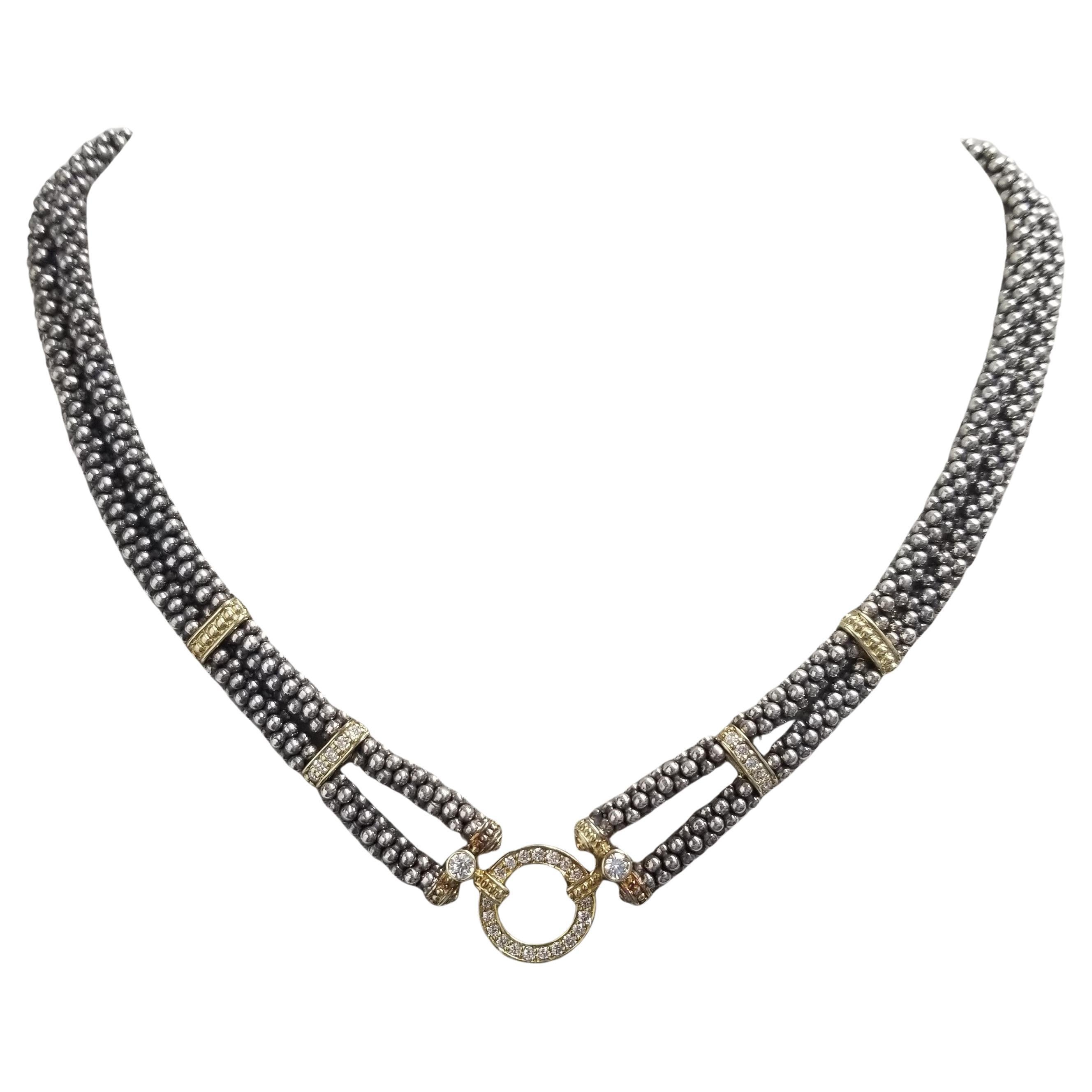 Collana a doppio filo con diamanti in oro giallo e argento Sterling Lagos 18 carati in vendita