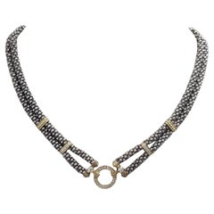 Lagos 18 Karat Yellow Gold & Sterling Silver Diamond Double Strand Necklace Lagos 18 Karat Yellow Gold & Sterling Silver Diamond Double Strand Necklace