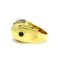 Lagos 18k Yellow Gold Channel Set Citrine Diamond & Blue Stones Ring