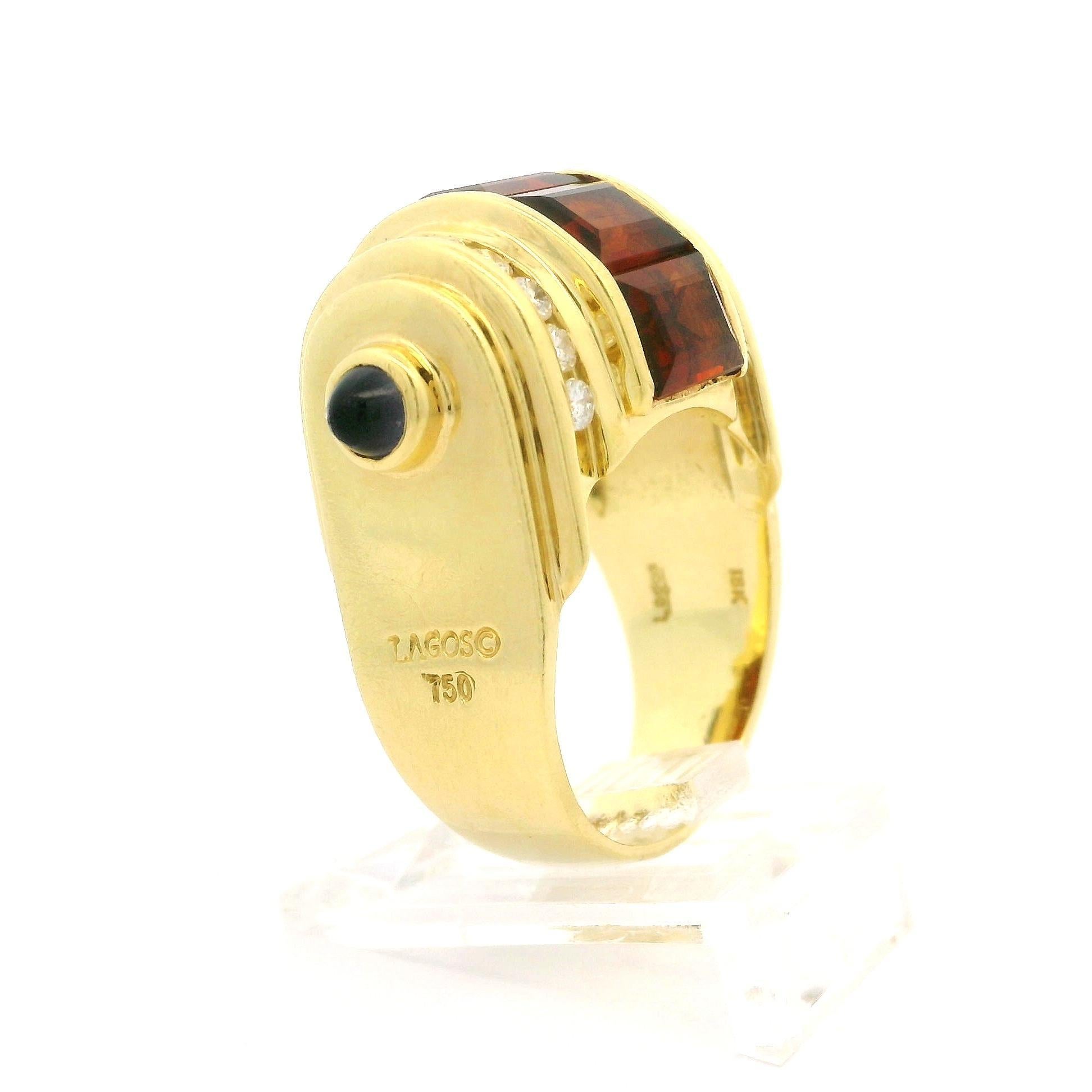 Lagos Anillo de Oro Amarillo de 18k con Diamante Citrino en Canales y Piedras Azules en Excelente estado para la venta en Montclair, NJ