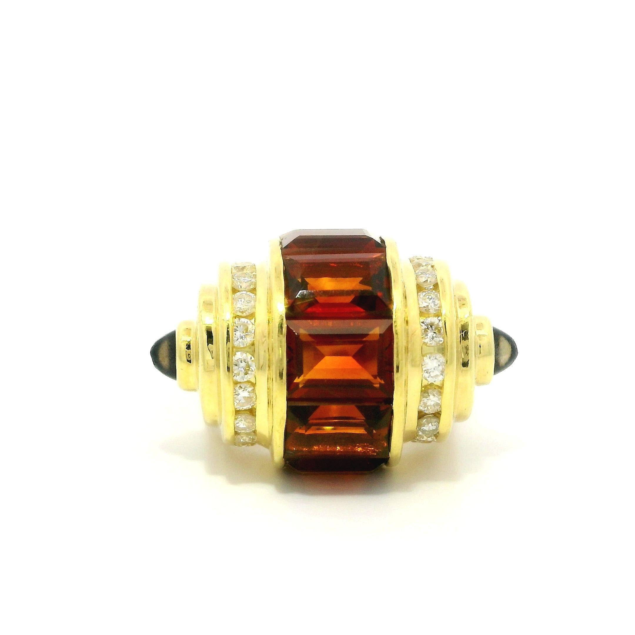 Lagos Anillo de Oro Amarillo de 18k con Diamante Citrino en Canales y Piedras Azules en venta 1