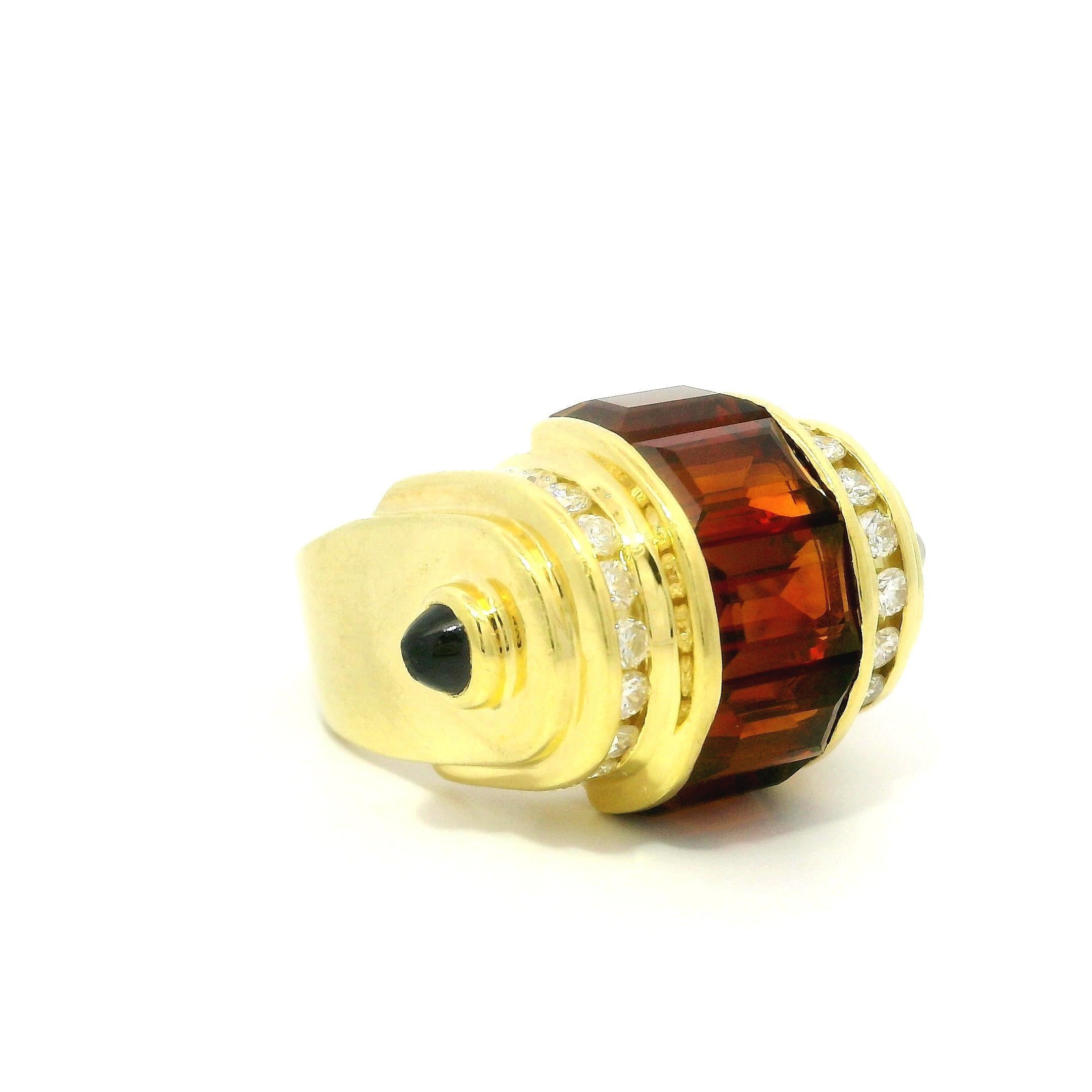 Lagos Anillo de Oro Amarillo de 18k con Diamante Citrino en Canales y Piedras Azules en venta 2