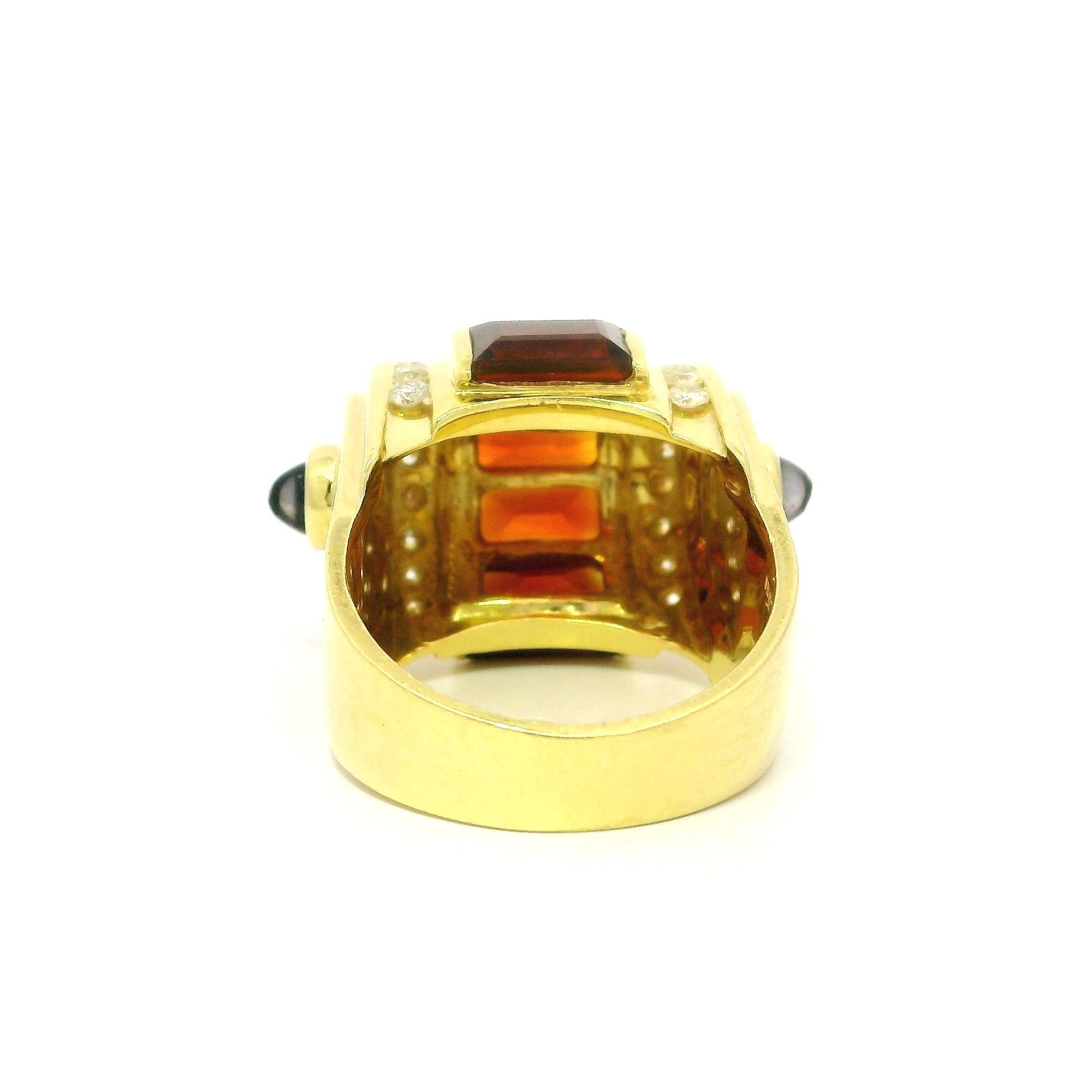 Lagos Anillo de Oro Amarillo de 18k con Diamante Citrino en Canales y Piedras Azules en venta 3