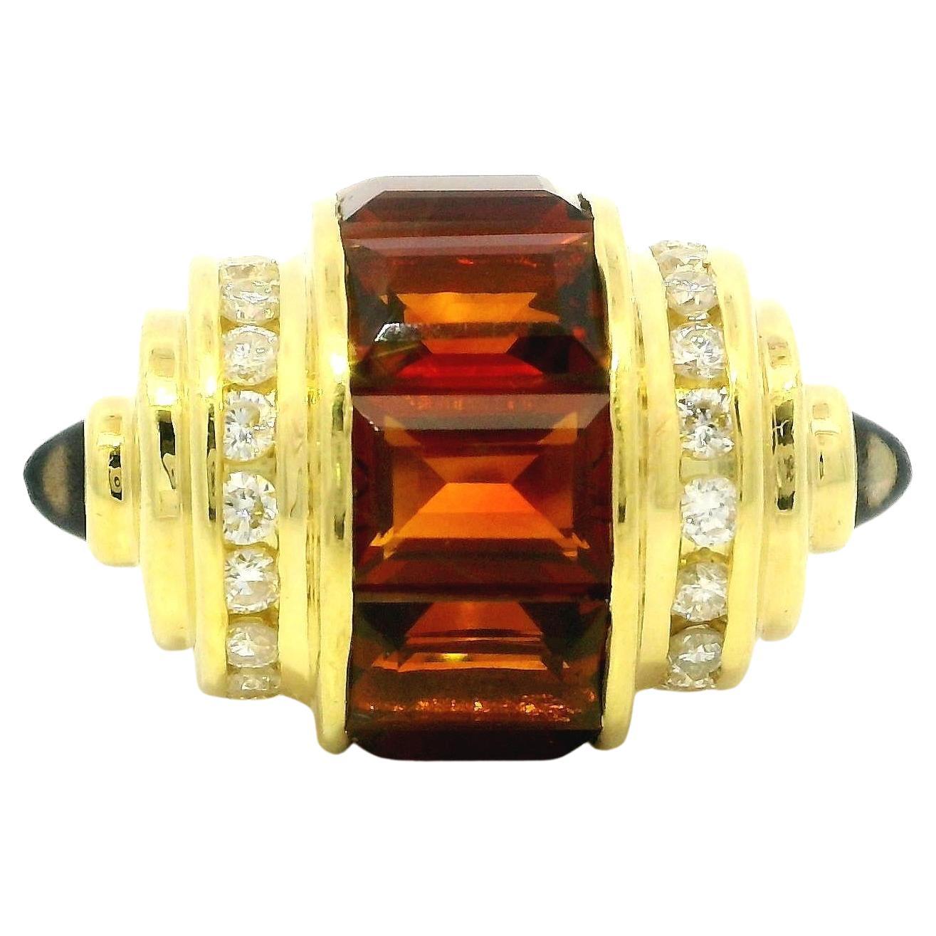 Lagos Anillo de Oro Amarillo de 18k con Diamante Citrino en Canales y Piedras Azules en venta