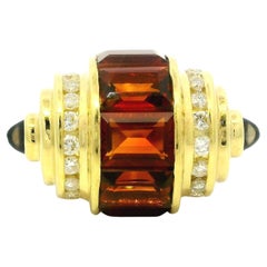 Lagos 18k Yellow Gold Channel Set Citrine Diamond & Blue Stones Ring