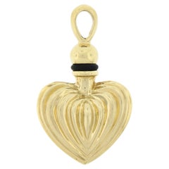 Used Lagos 18k Yellow Gold Fluted Puffed Heart Perfume Flask Bottle Charm Pendant