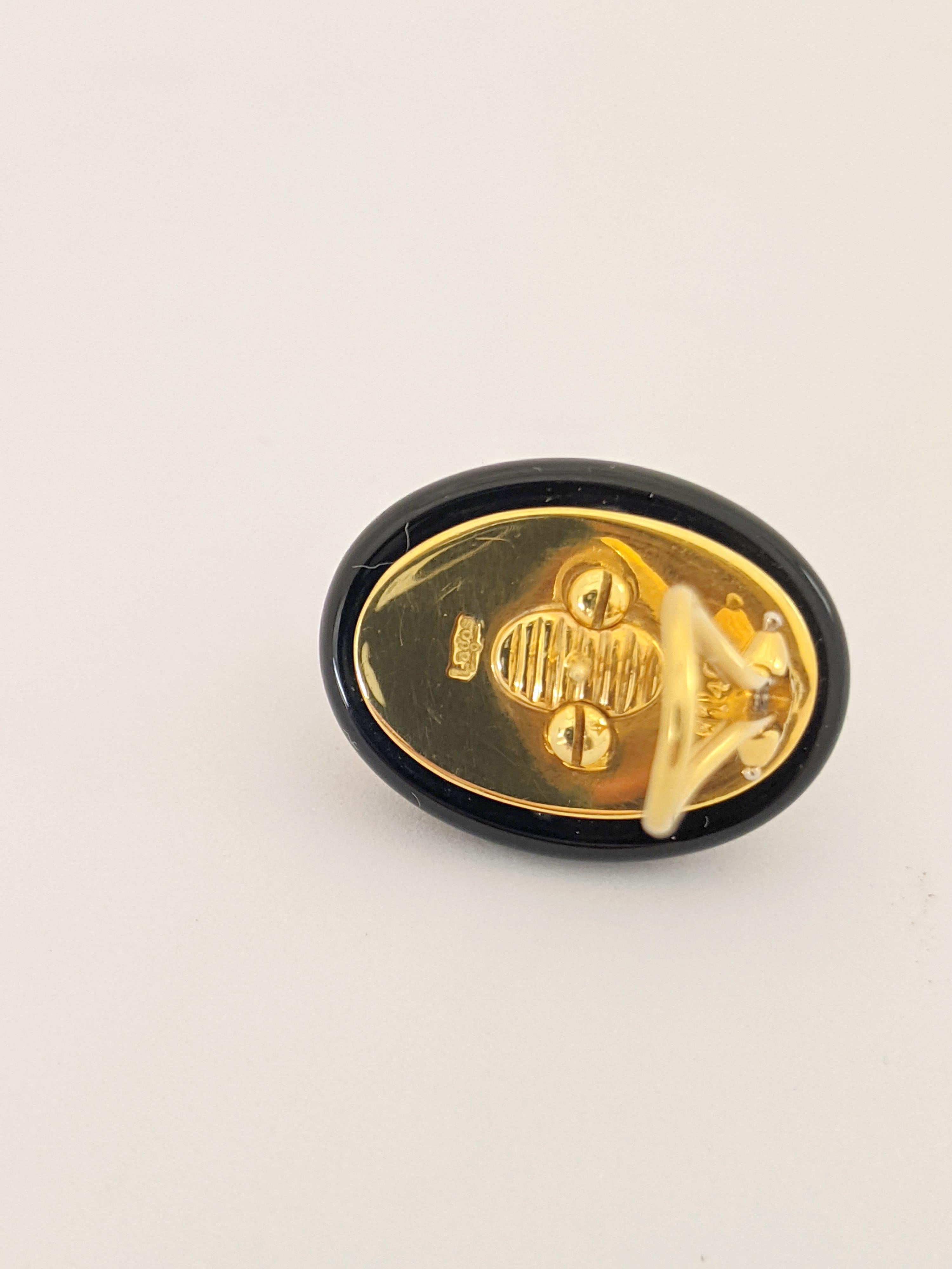 Rétro Lagos Boucles d'oreilles en or 18 carats, tourmaline rose avec diamants et onyx noir en vente