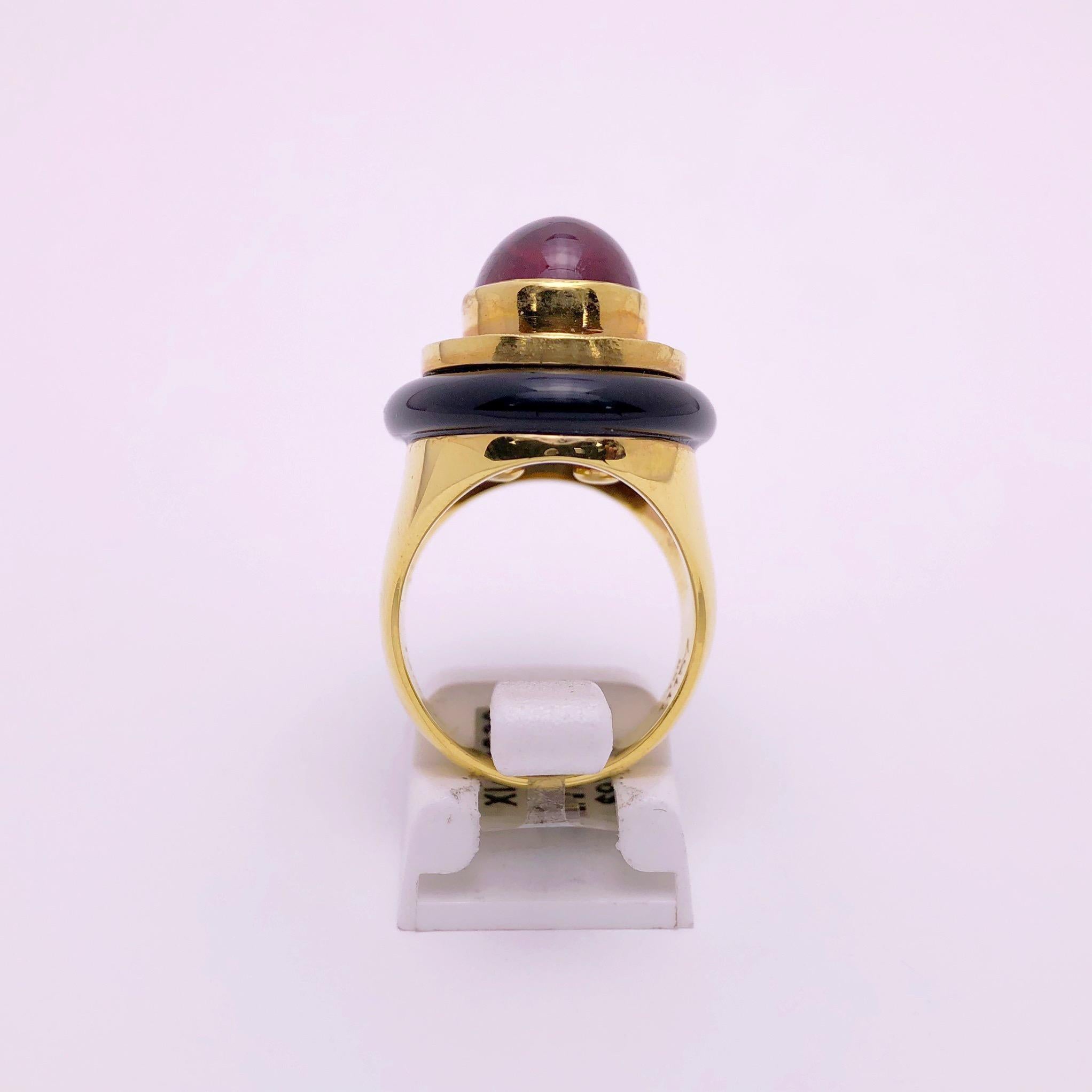 Lagos 18 Karat Gold Vintage Rosa Turmalin Ring mit Diamanten und schwarzem Onyx (Zeitgenössisch) im Angebot