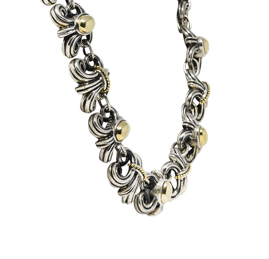 Contemporary Lagos 1990's Vintage 18 Karat Gold Sterling Silver Caviar Wheat Necklace