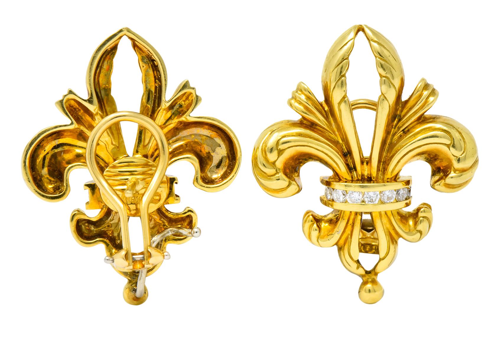 Lagos 1990s Vintage Diamond 18 Karat Gold Fleur-De-Lis Earrings 4
