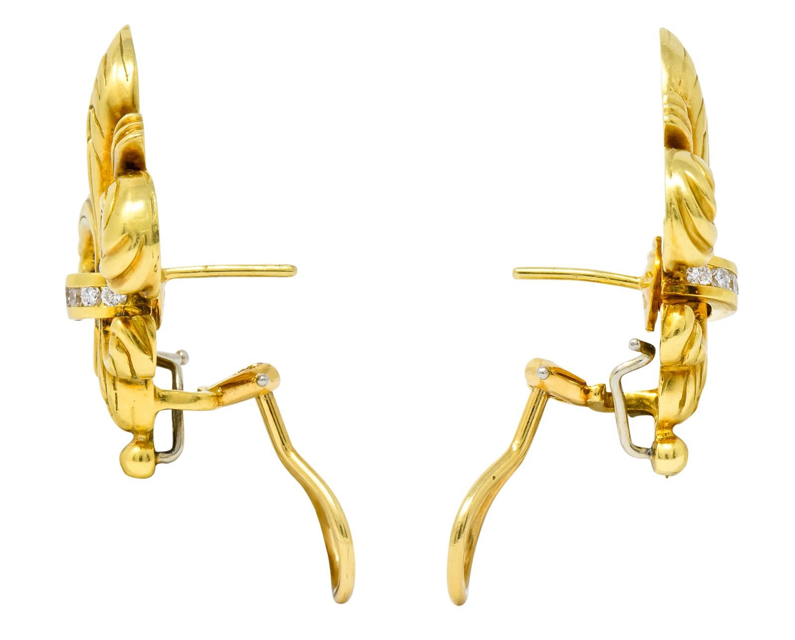 Women's or Men's Lagos 1990s Vintage Diamond 18 Karat Gold Fleur-De-Lis Earrings