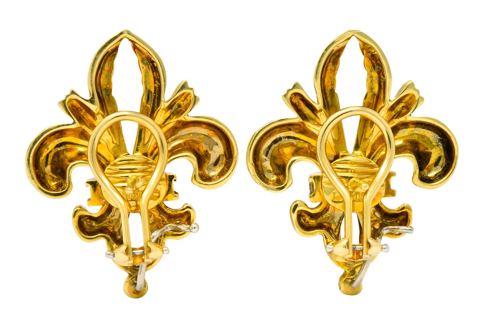 Lagos 1990s Vintage Diamond 18 Karat Gold Fleur-De-Lis Earrings 2