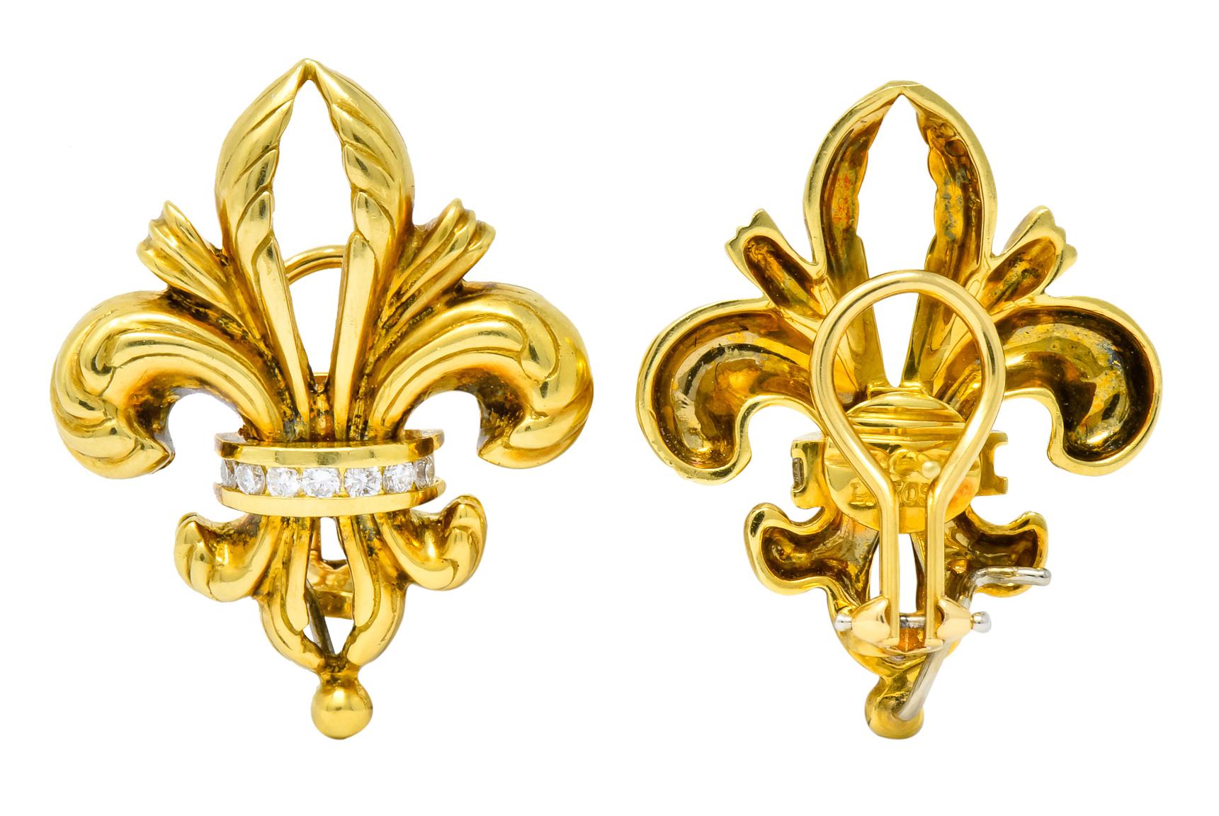 Lagos 1990s Vintage Diamond 18 Karat Gold Fleur-De-Lis Earrings 3