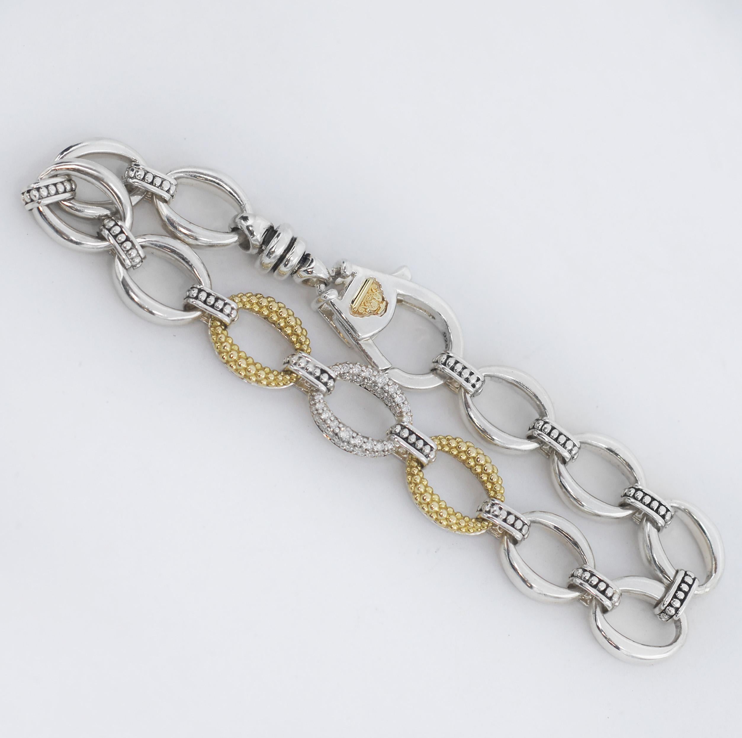 LAGOS
Sterling Silver & 18K Yellow Gold Lux Diamond Chain Bracelet
Diamonds, gold and sterling silver combine on this classic link bracelet, finished with a signature lobster clasp detailing the LAGOS crest. Ideal to pair with other designs in the