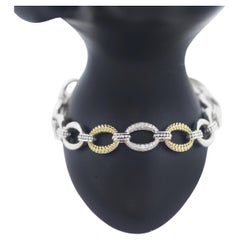 LAGOS 925 Silver 18K Gold Diamond Caviar Lux Link Bracelet