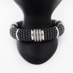 LAGOS 925 Silver Black Caviar Ceramic Three Station Diamond Bracelet