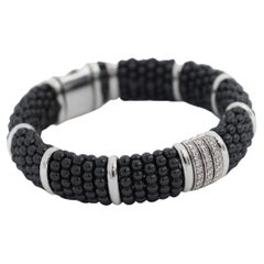 Bracelet LAGOS 925 en céramique texturée noire à trois chaînes et diamants