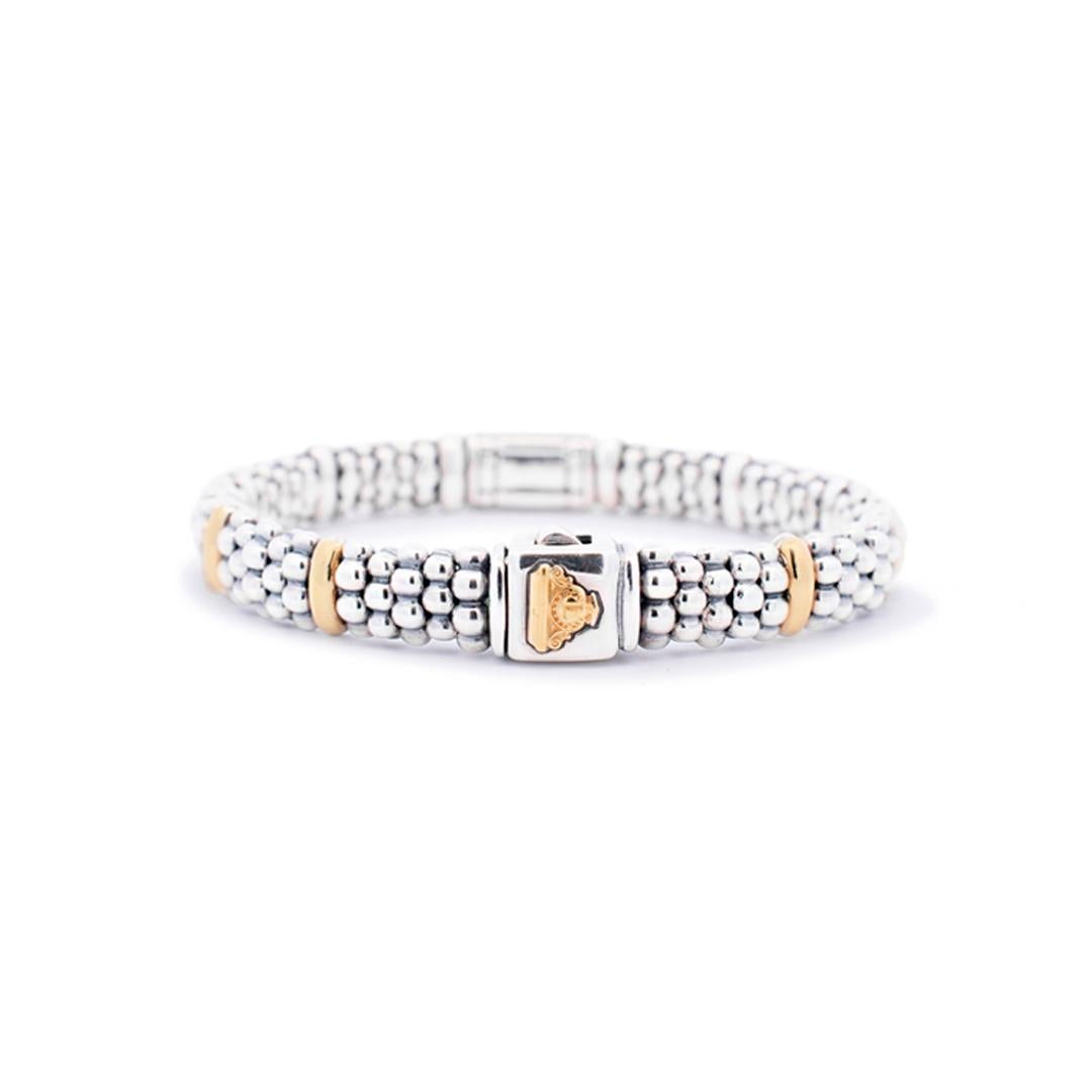 Lagos 925 Sterling Silber & 18K Gelbgold Signatur Diamant Kaviar-Armband 9m (Rundschliff)