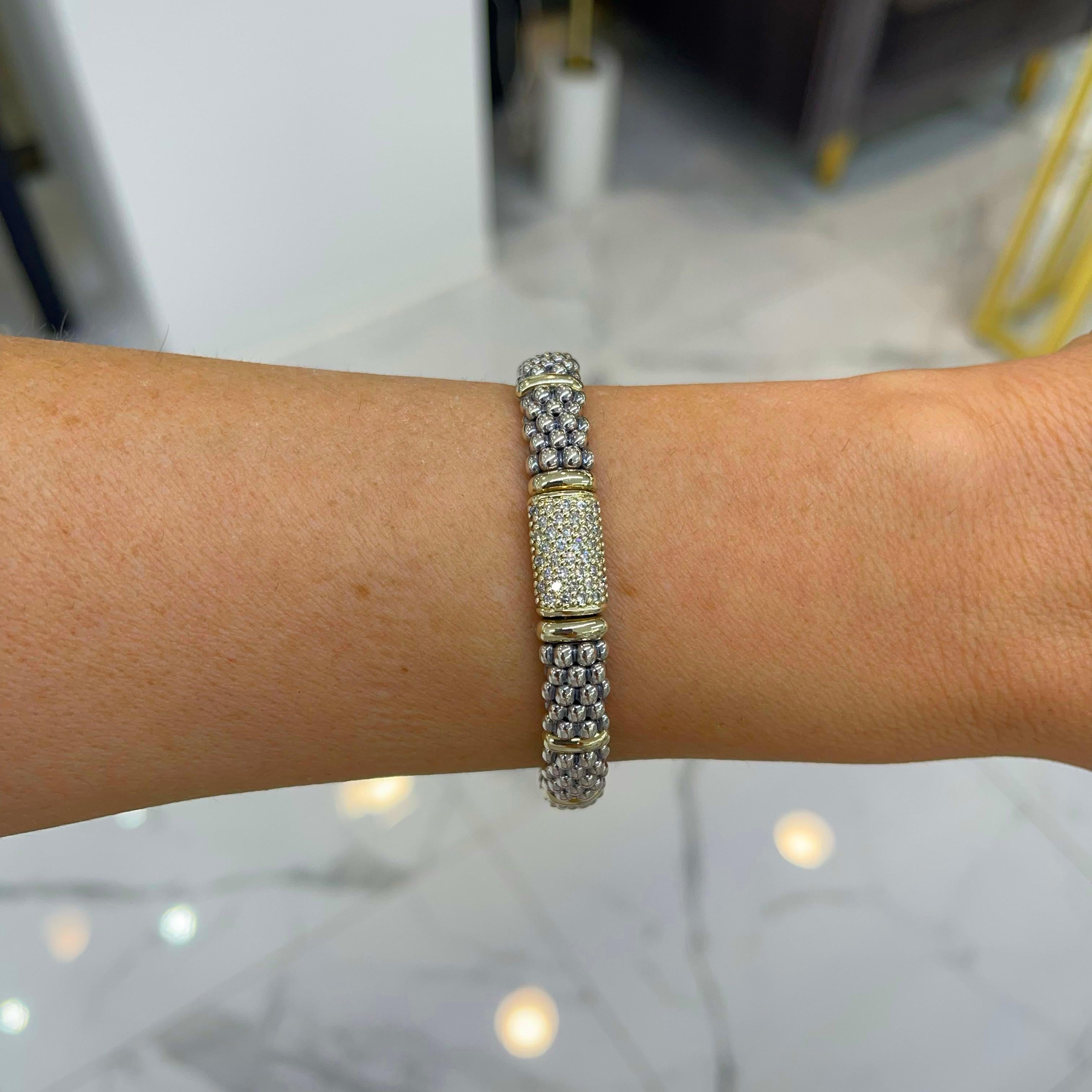 Lagos 925 Sterling Silber & 18K Gelbgold Signatur Diamant Kaviar-Armband 9m für Damen oder Herren