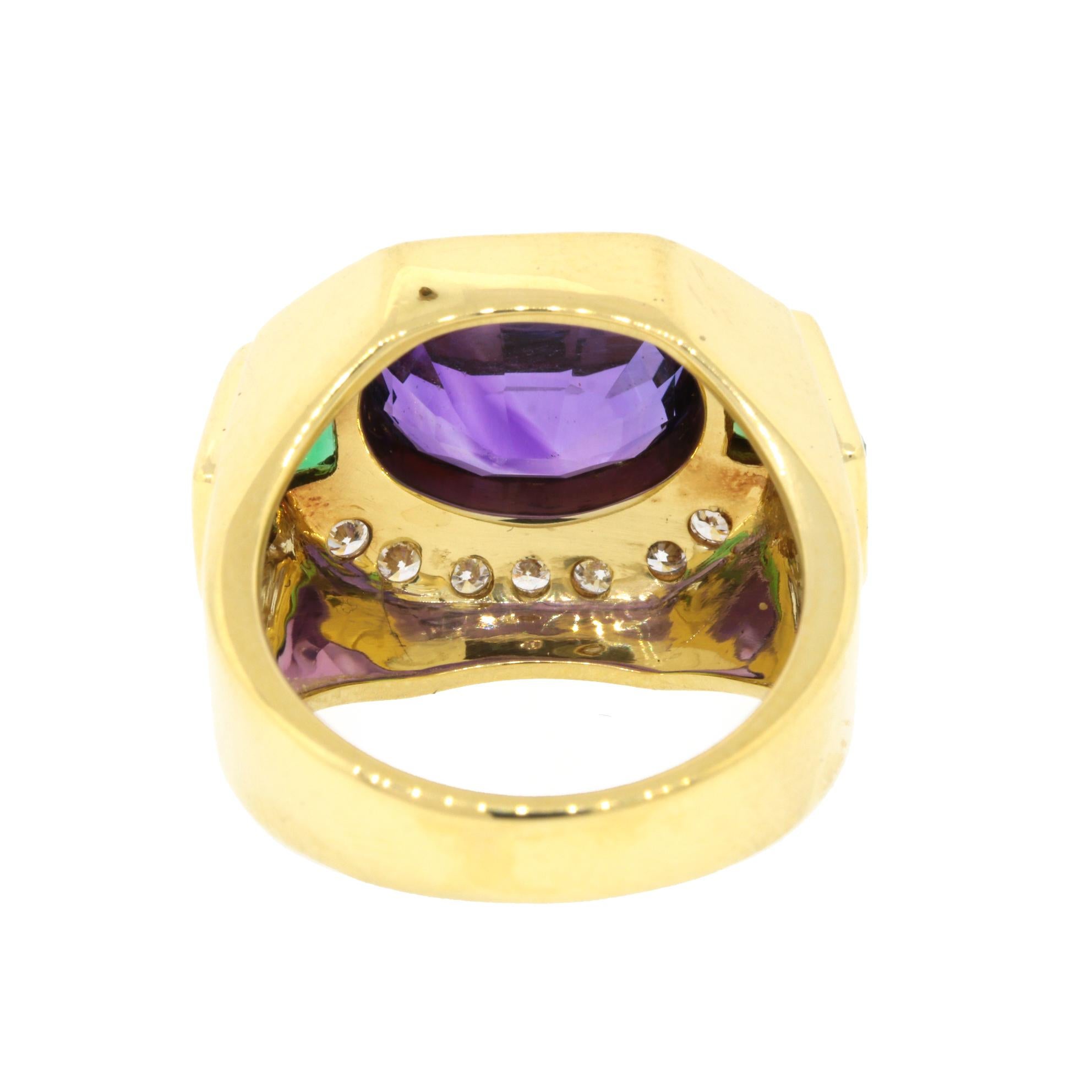 Mixed Cut Lagos Amethyst, Tourmaline and Diamond Ring For Sale
