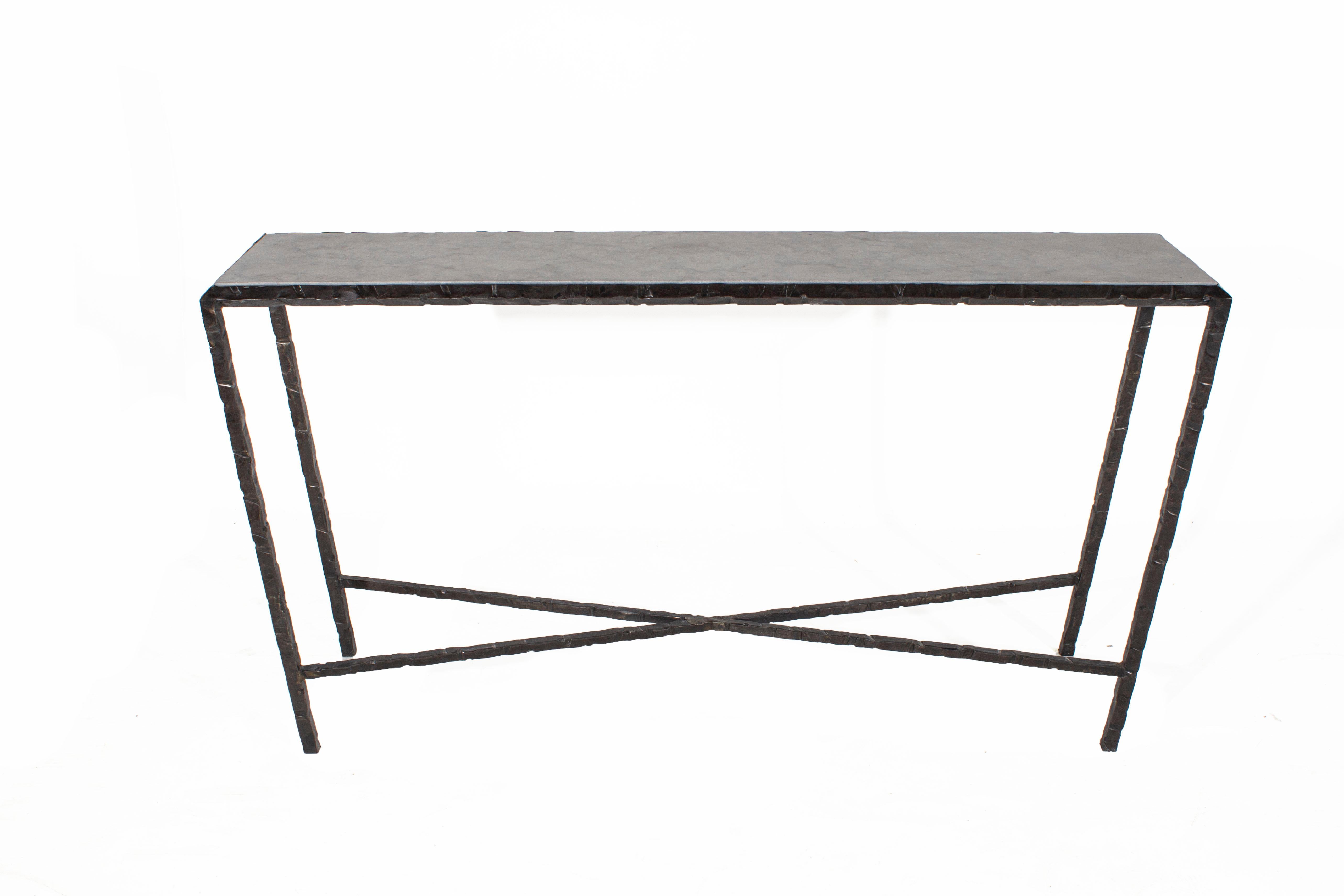 This item is custom from Vision & Design by Brendan Bass. 

Base and zinc top can be customized. Sancho Console.

Designed by Brendan Bass for the Vision and Design Collection, by using high quality materials and textures. All materials are sourced