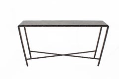 Lagos Azul Top and Hammered Steel Oiled Rubbed Bronze Base