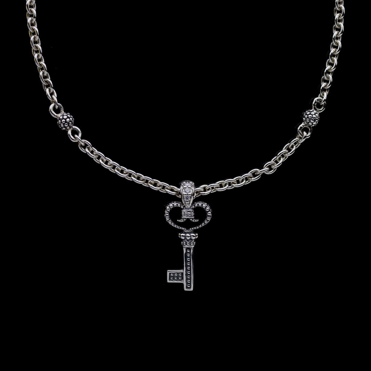 Lagos Sterling Silver 0.02 Carat Beloved Key Diamond Pendant Necklace In New Condition In Columbia, MO