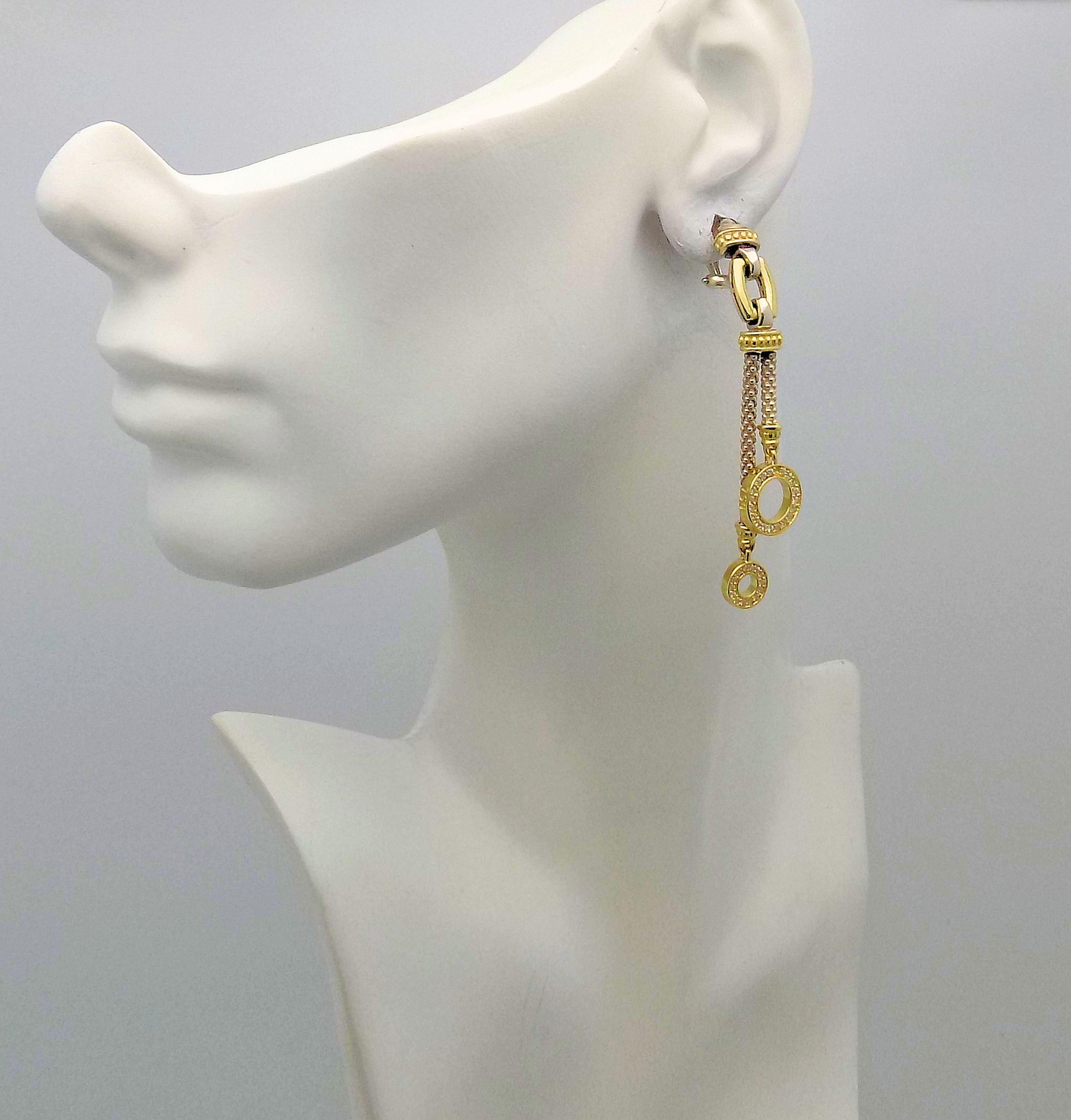 Lagos Caviar 18 Karat Yellow Gold and Sterling Silver Diamond Earrings 3