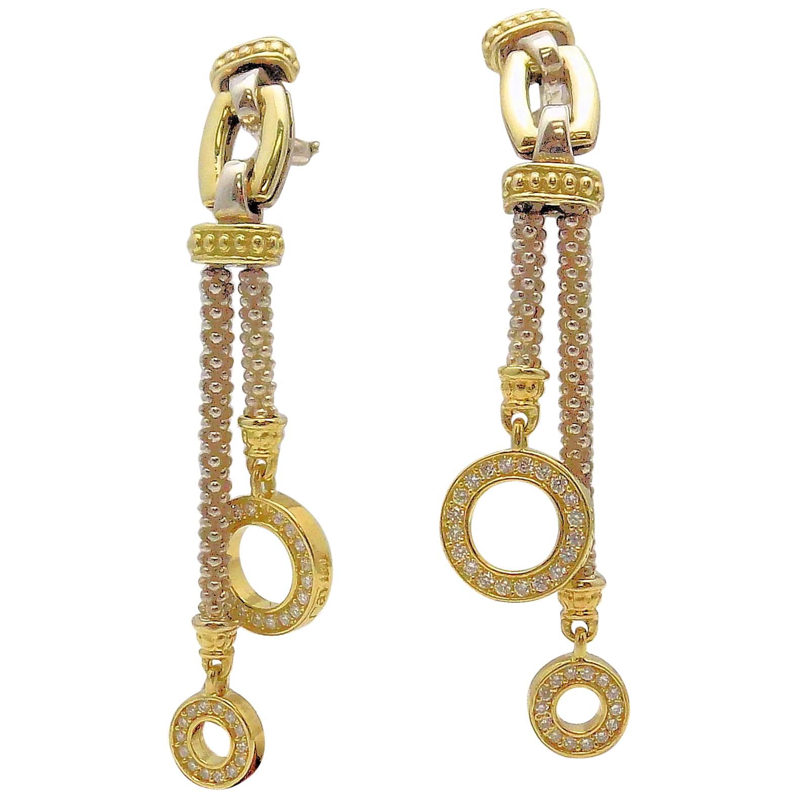 Lagos Caviar 18 Karat Yellow Gold and Sterling Silver Diamond Earrings