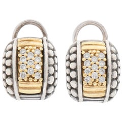 Lagos Caviar 18 Karat Yellow Gold and Sterling Silver Diamond Earrings
