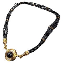 Lagos Caviar 18k Gold Necklace Onyx Beaded Diamond Removable Pendant Rare