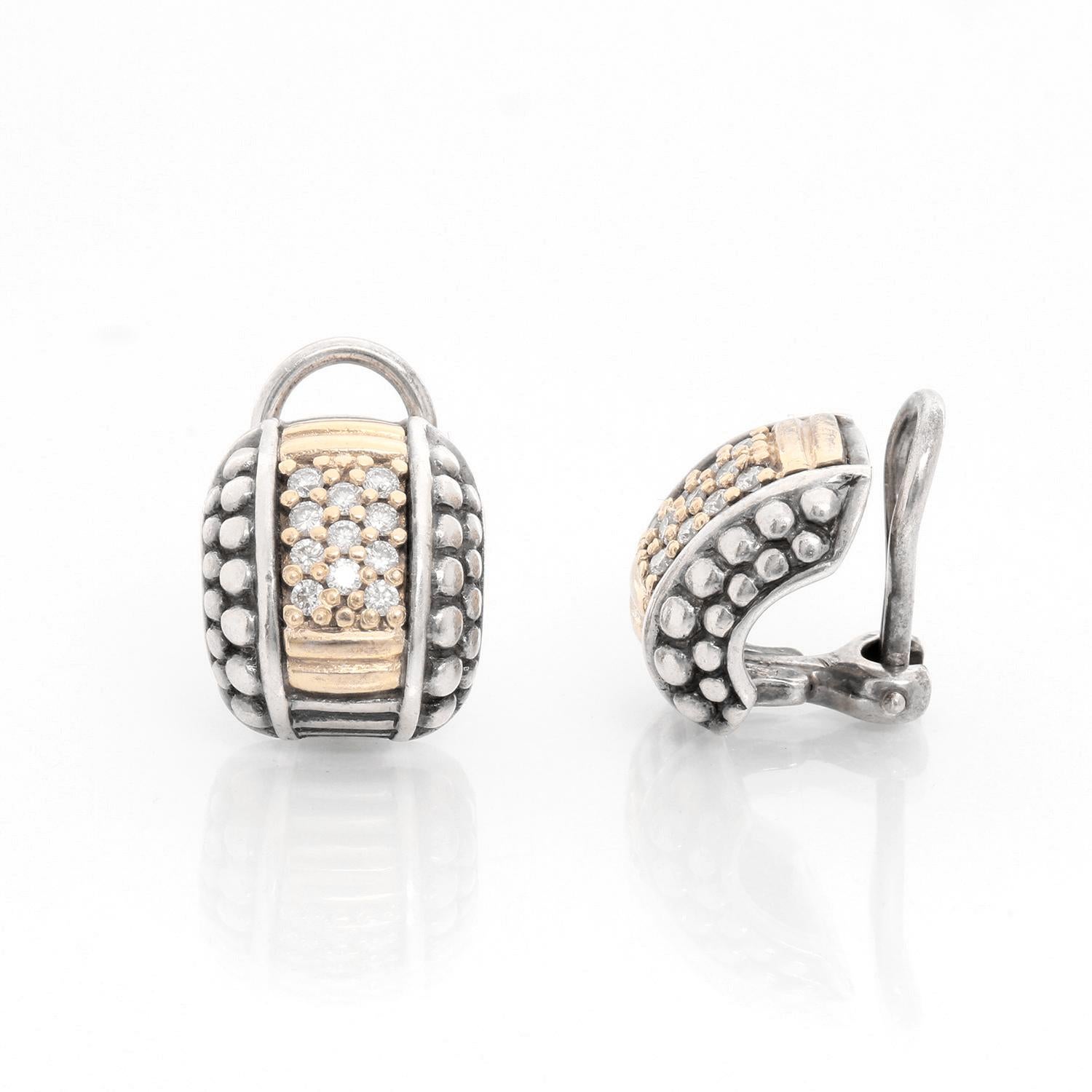 Lagos Caviar 18K Yellow gold and Sterling Silver Diamond Earrings  - 18K  Yellow gold earrings measuring 1/2 inch in lnegth. Omega Back.