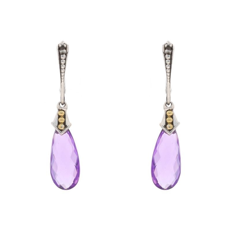 Brand: Lagos
Collection: Caviar

Metal Content: Sterling Silver & 18k Yellow Gold

Stone Information

Natural Amethysts
Cut: Briolette
Color: Purple

Style: Dangle
Fastening Type: Leverback Closures

Measurements

Tall: 1 23/32
