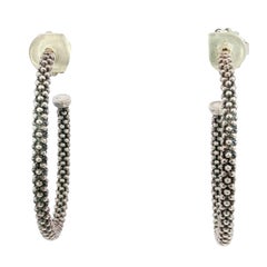 Lago Caviar Beaded Hoop Earrings Sterling Silver (Créoles en argent)