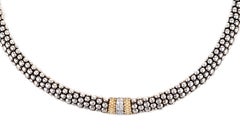 Lagos Caviar Beaded Single Station Diamond Sterling Silver 18 Karat YG Necklace