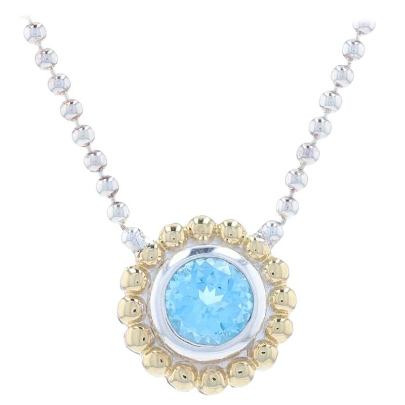 Lagos Caviar Blue Topaz Solitaire Necklace Sterling & Gold -925 18k Round 1.00ct